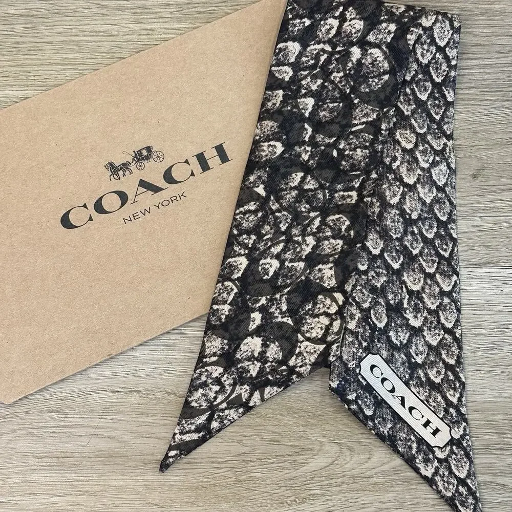 Coach Signature Reversible Silk Skinny Pony Scarf Purse Scarf Snake Skin Design